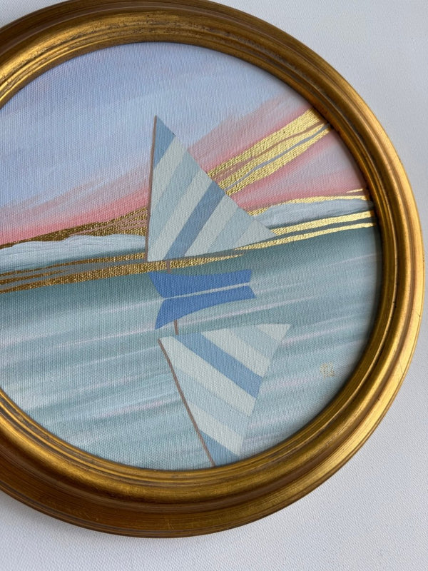 Seafoam & Blue Stripe | 12.25" h x 12.25" w | Framed - Liza Pruitt