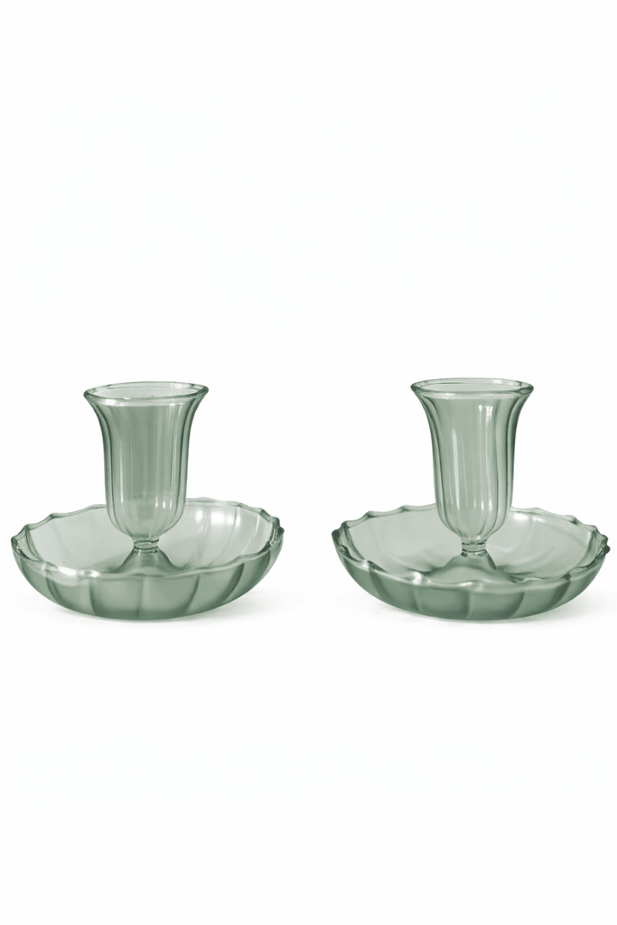 Set of Fluted Candle Holders – Green - Liza Pruitt