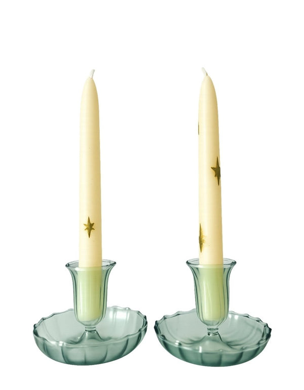 Set of Fluted Candle Holders – Green - Liza Pruitt