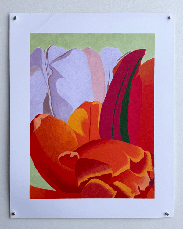 Shades of Red, with Purple and Green | 24" h x 16" w - Liza Pruitt