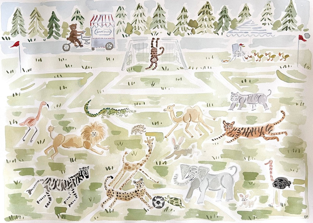 Soccer Safari | 22" h x 30" w | Original - Liza Pruitt