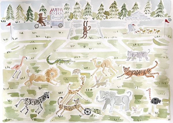 Soccer Safari | 22" h x 30" w | Original - Liza Pruitt