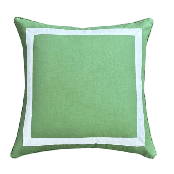 Solid Green with White Mitered Tape Square Pillow - Liza Pruitt
