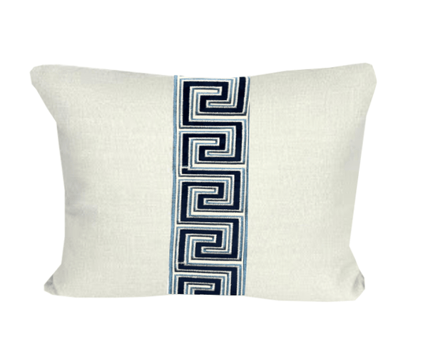 Solid ivory with Navy Velvet Key Tape Stripe Pillow - Liza Pruitt