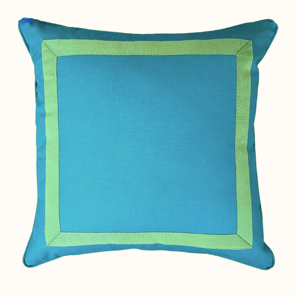 Solid Teal with Green Mitered Tape Square - Liza Pruitt