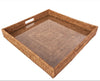 Square Rattan Tray with Glass Insert 18" x 18" x 3" - Liza Pruitt