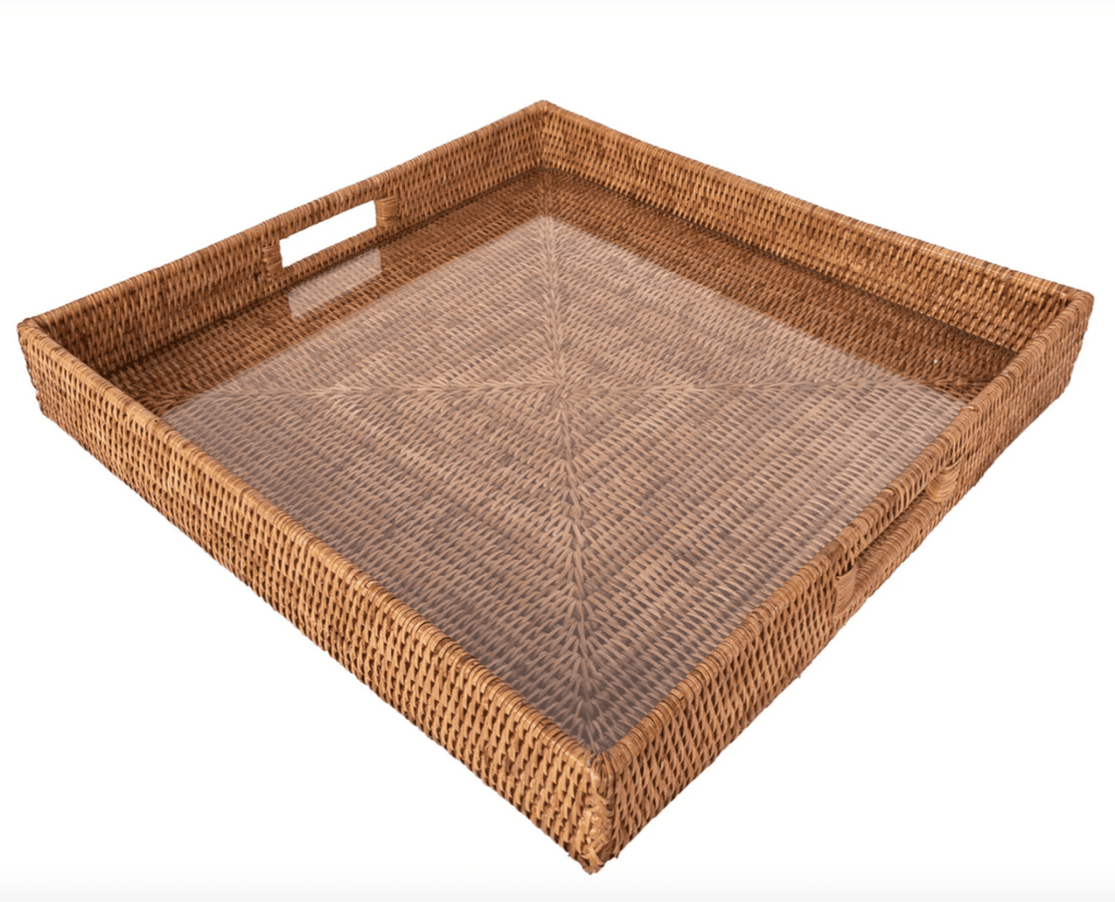 Square Rattan Tray with Glass Insert - Liza Pruitt