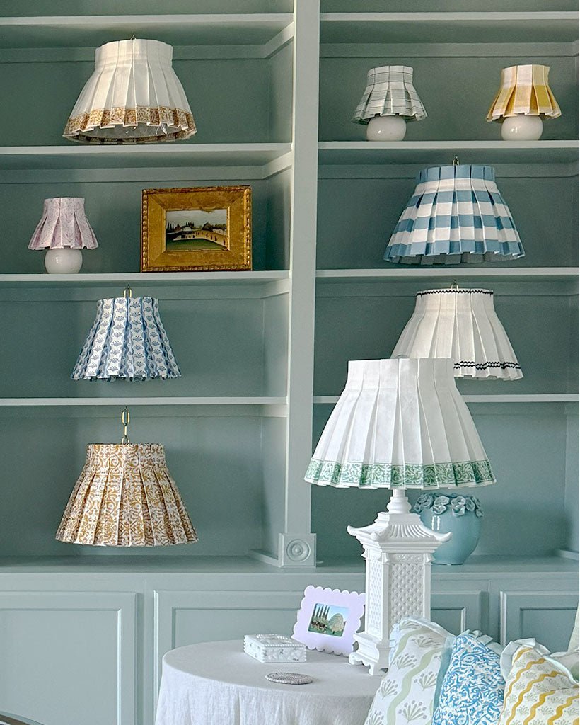 STRIPE CLASSIC BOX PLEAT LAMPSHADE | BLUE - Liza Pruitt