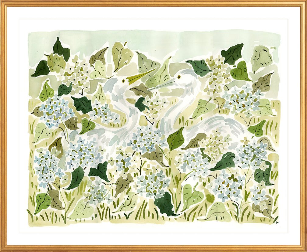 The "Herons in the Hydrangeas" Fine Art Print - Liza Pruitt