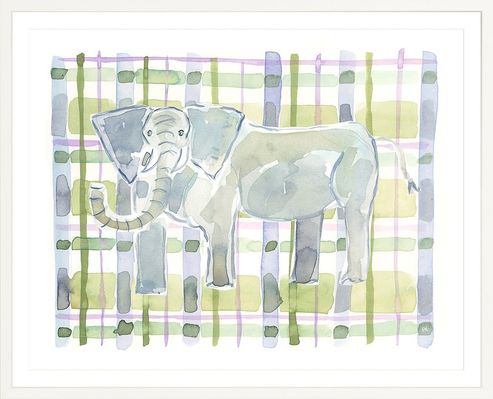 The "Plaid Elephant" Watercolor Animal Fine Art Print - Liza Pruitt