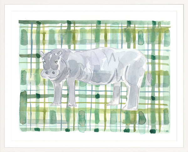 The "Plaid Hippo" Watercolor Animal Fine Art Print - Liza Pruitt