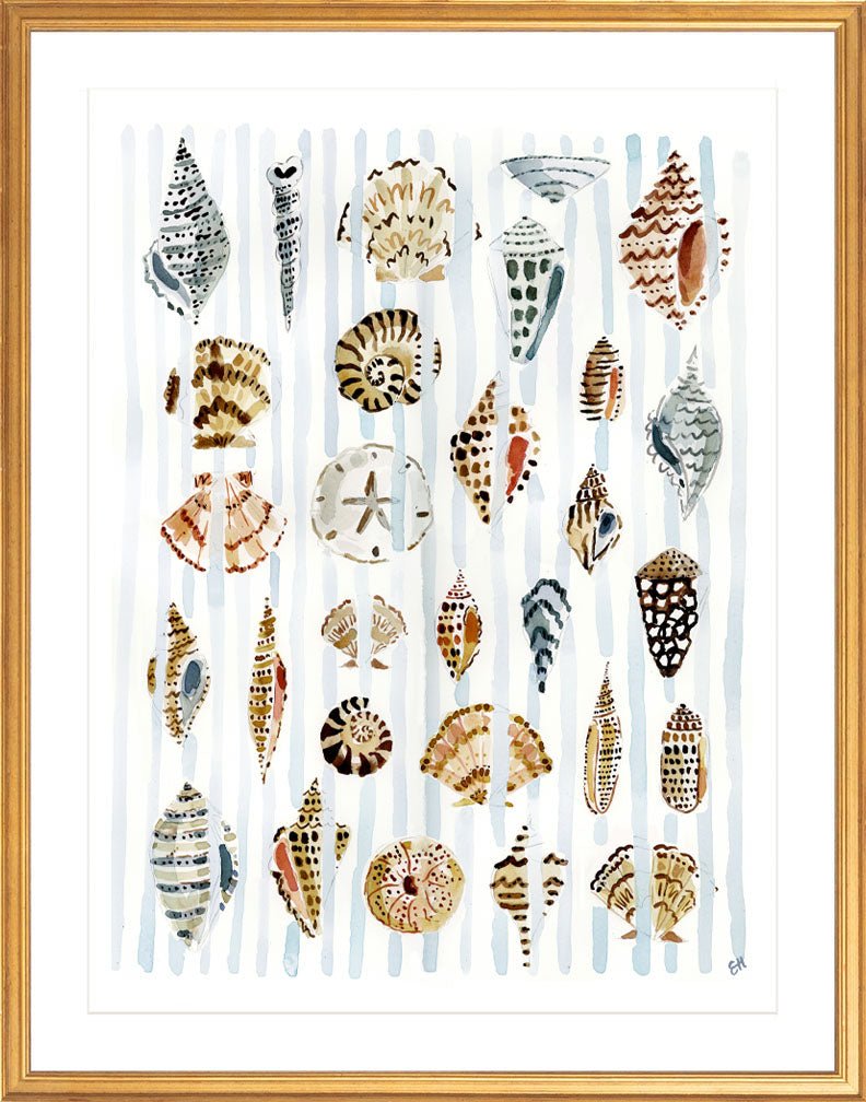 The "Shells and Stripes" Watercolor Fine Art Print - Liza Pruitt