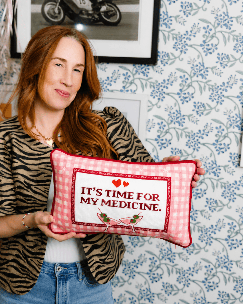 Time for my Medicine Needlepoint Pillow - Liza Pruitt