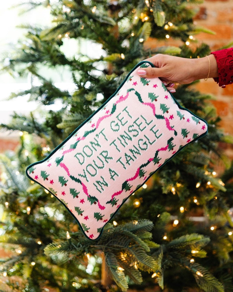 Tinsel in a Tangle Needlepoint Pillow - Liza Pruitt