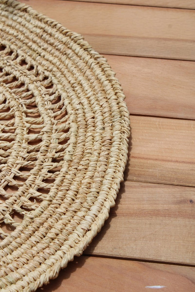 Tous Les Jours Raffia Placemat, Woven crochet tabletop - Liza Pruitt