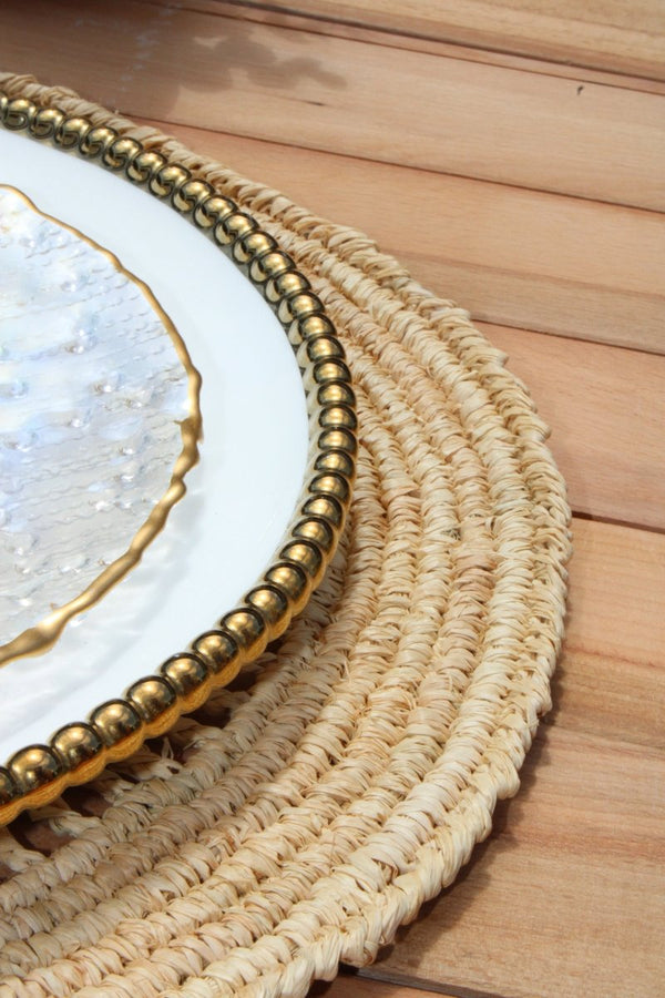 Tous Les Jours Raffia Placemat, Woven crochet tabletop - Liza Pruitt