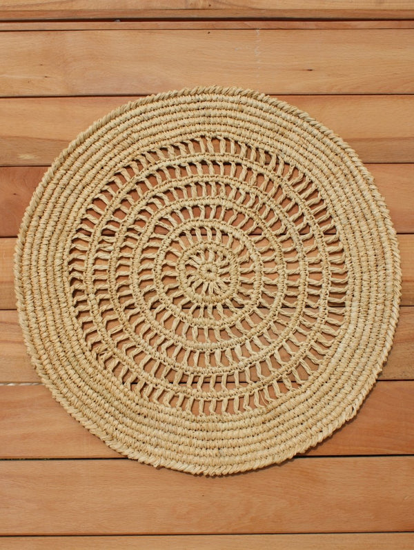 Tous Les Jours Raffia Placemat, Woven crochet tabletop - Liza Pruitt