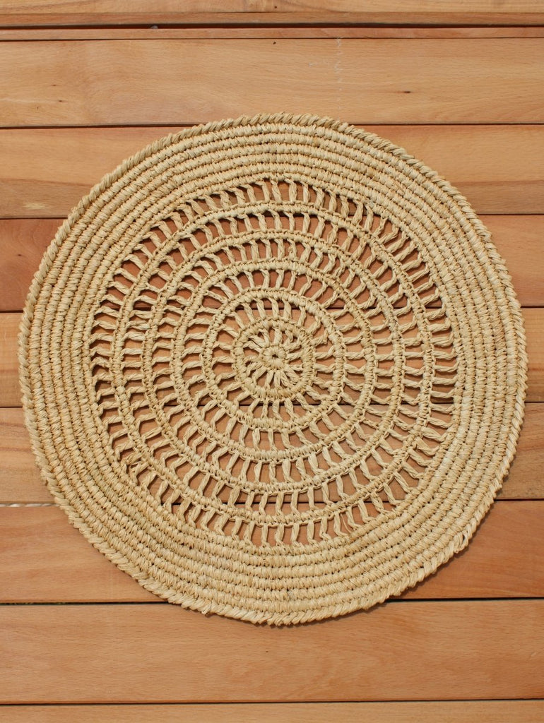 Tous Les Jours Raffia Placemat, Woven crochet tabletop - Liza Pruitt