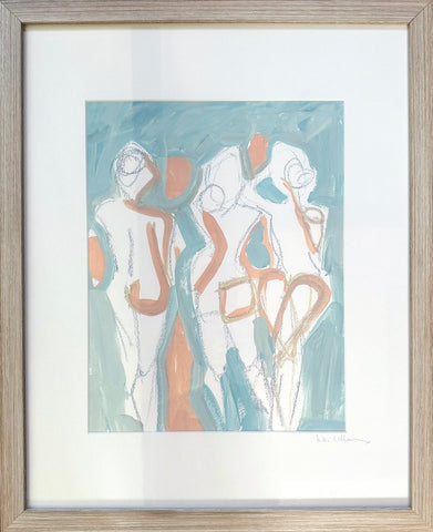 Triple Figures Aqua Peach | 20" h x 16" w | Framed - Liza Pruitt