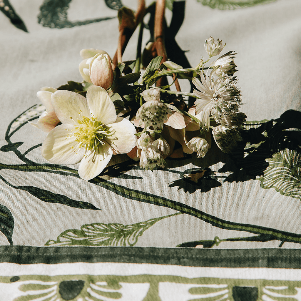 Tuileries Tablecloth Blockprinted Trim - Liza Pruitt