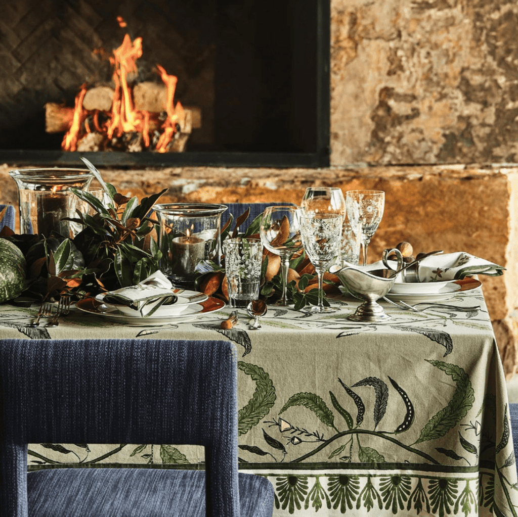 Tuileries Tablecloth Blockprinted Trim - Liza Pruitt