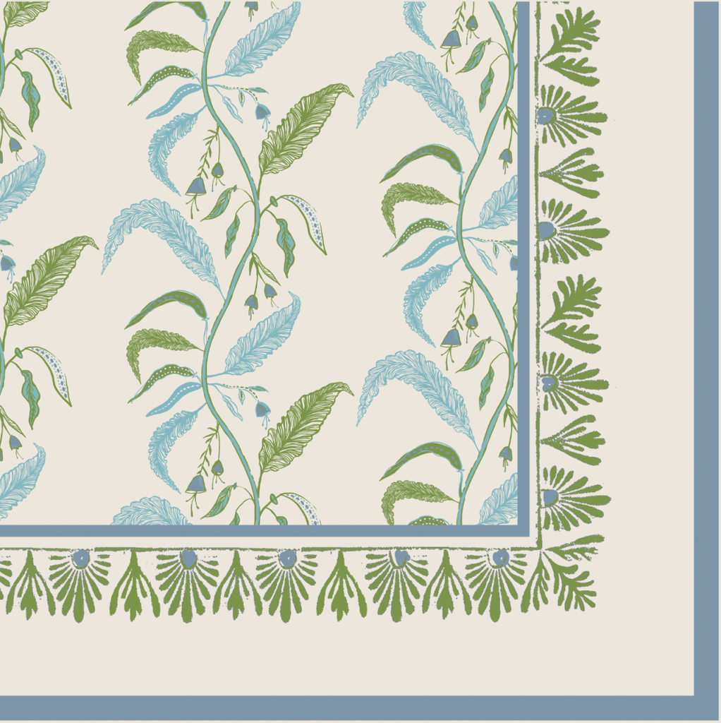 Tuileries Tablecloth Blockprinted Trim - Liza Pruitt