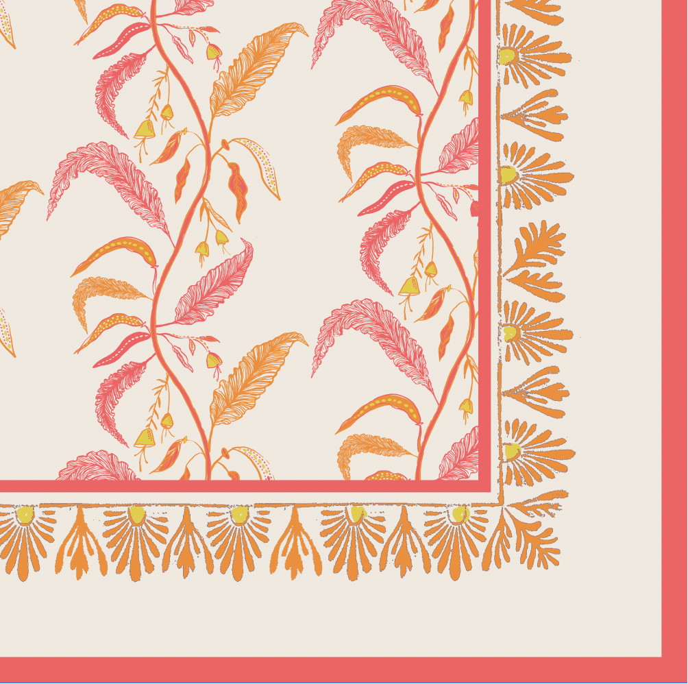 Tuileries Tablecloth Blockprinted Trim - Liza Pruitt