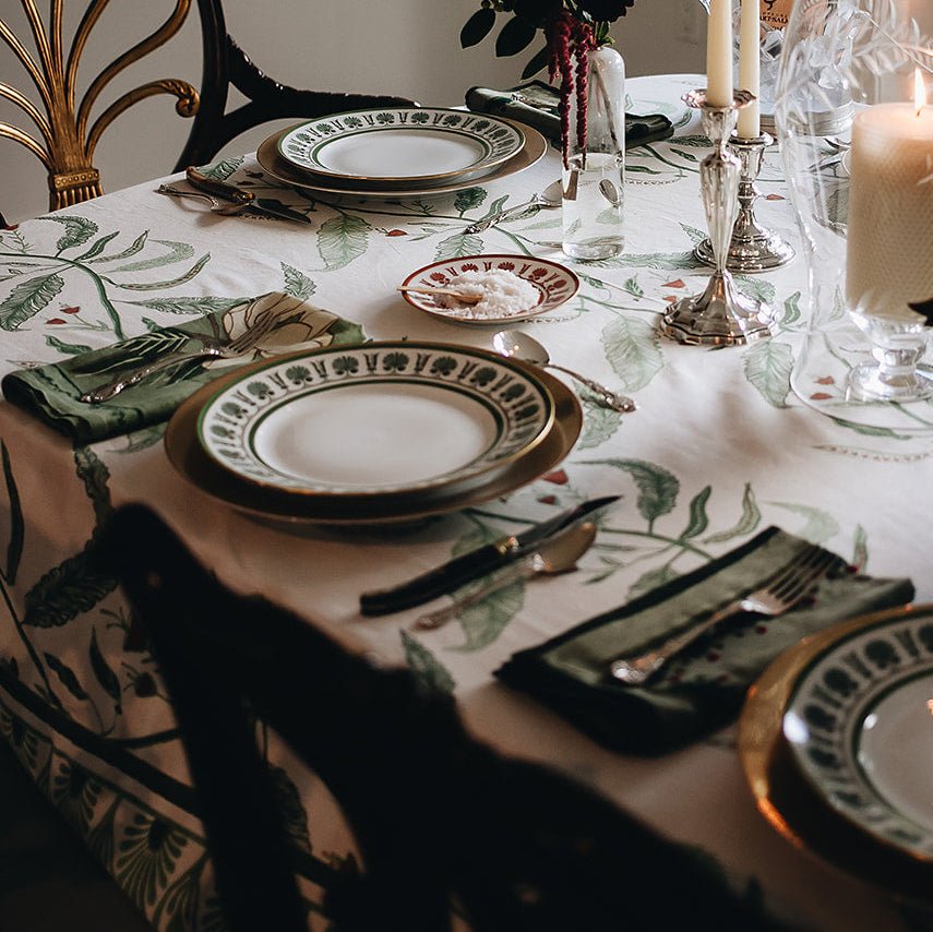 Tuileries Tablecloth Blockprinted Trim - Liza Pruitt