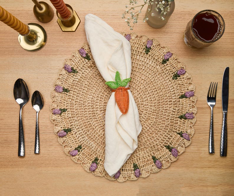 Tulip Floral Placemat – Hand - Crocheted Raffia – Spring Table Decor – Easter Table Setting – Handmade by Artisans in Madagascar - Liza Pruitt