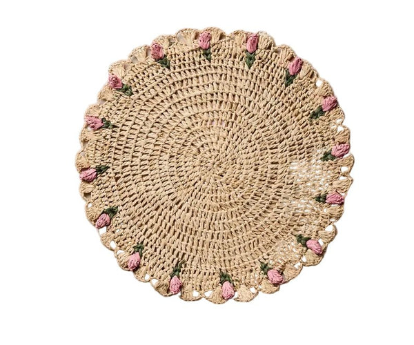 Tulip Floral Placemats – Hand-Crocheted Raffia Palm Floral Placemats – Spring Table Decor - Liza Pruitt