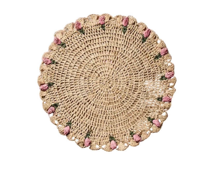 Tulip Floral Placemats – Hand-Crocheted Raffia Palm Floral Placemats – Spring Table Decor - Liza Pruitt