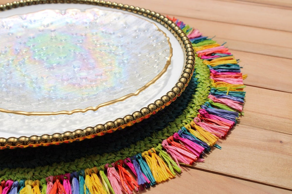 Tulum Raffia Placemat, colorful woven tabletop - Liza Pruitt