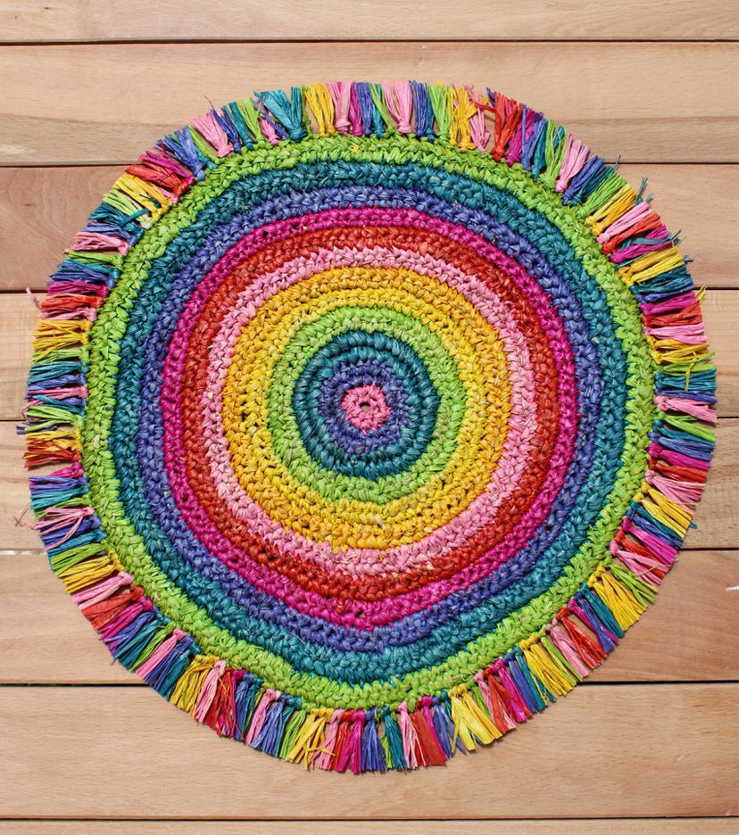 Tulum Raffia Placemat, colorful woven tabletop - Liza Pruitt