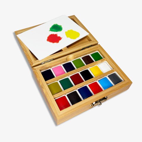 Watercolor Set – Bamboo Box – 18 Pans – Eco - Friendly - Liza Pruitt