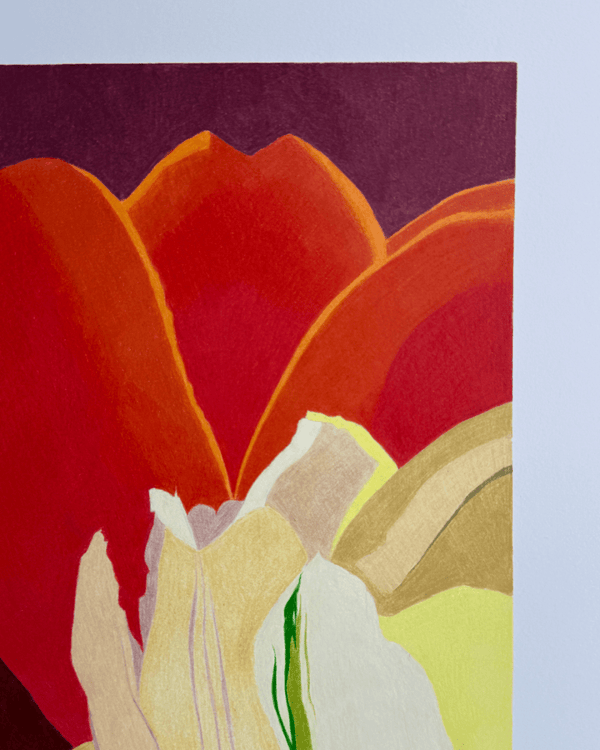 White and Yellow Tulips, with Red | 24" h x 16" w - Liza Pruitt