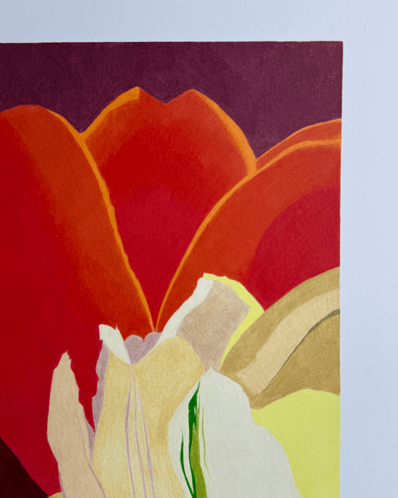 White and Yellow Tulips, with Red | 24" h x 16" w - Liza Pruitt
