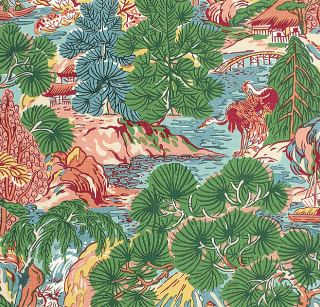 WWH Fave :: Thibaut's Pagoda Trees in Pink and Green w/ Carlisle Stripe Flange - Liza Pruitt