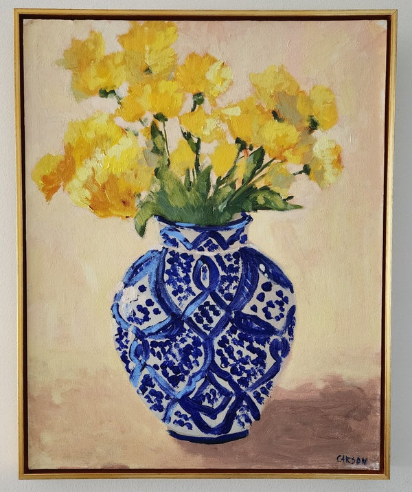 Yellow Blooms in Moroccan Vase | 21" h x 17" w | Framed - Liza Pruitt