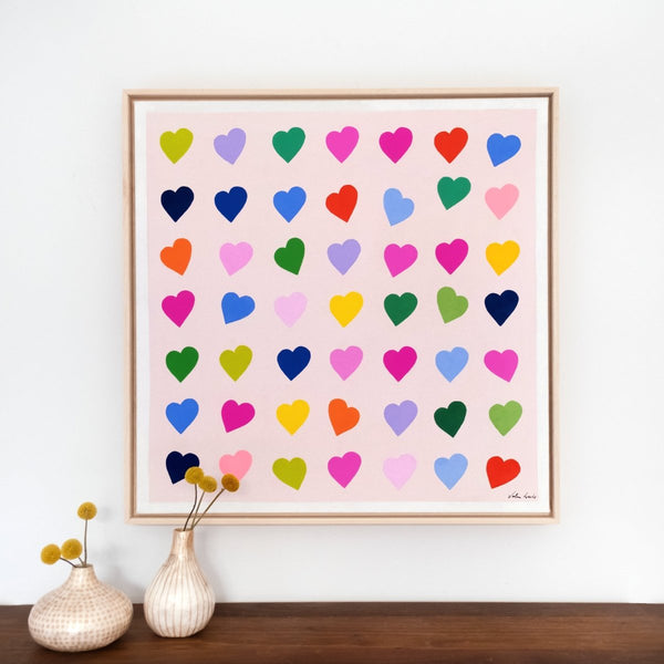 49 Lopsided Hearts on Blush | 25" h x 25" w | Framed - Liza Pruitt