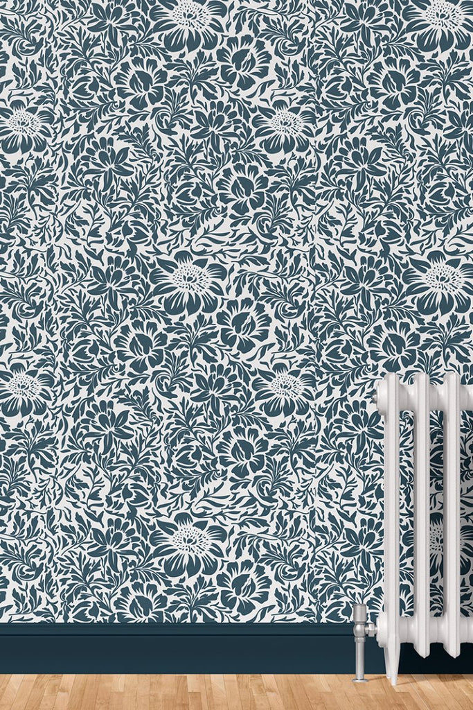 Blue & White Botanical Wallpaper - Liza Pruitt