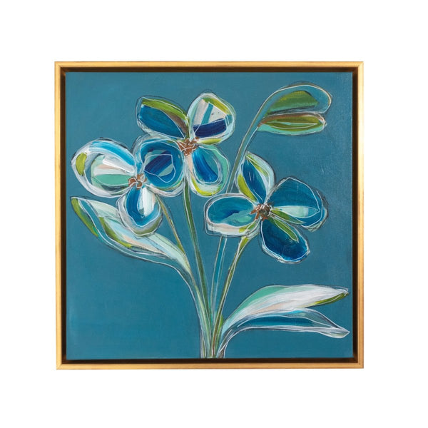 Cadet Blue Floral Play | 21" h x 21" w | Framed - Liza Pruitt