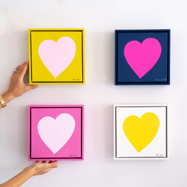 Chartreuse, Pale Pink Heart | 9" h x 9" w | Framed - Liza Pruitt