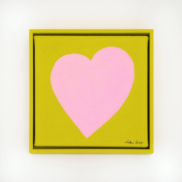 Chartreuse, Pale Pink Heart | 9" h x 9" w | Framed - Liza Pruitt