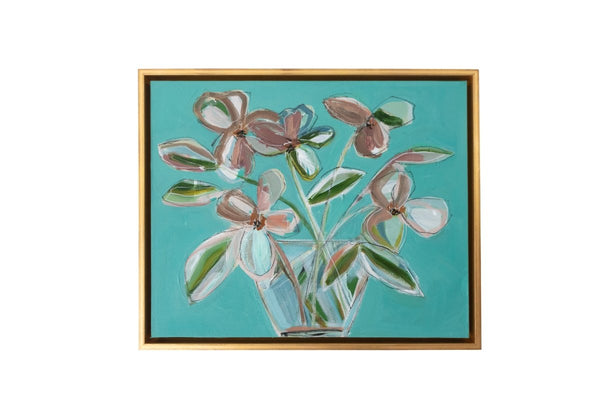 Cobalt Teal Floral Play | 19.5" h x 21.5" w | Framed - Liza Pruitt