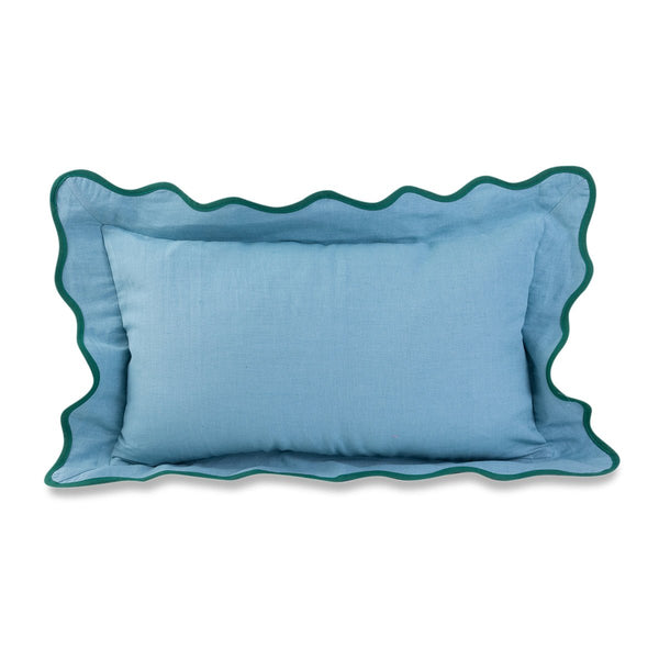 Darcy Linen Lumbar Pillow - Aqua + Green - Liza Pruitt