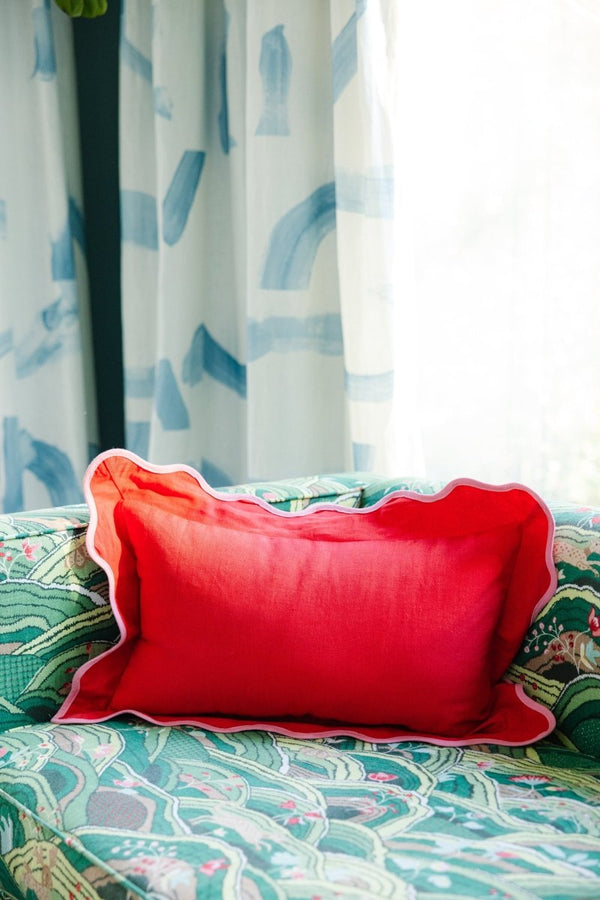 Darcy Linen Lumbar Pillow - Cherry + Light Pink - Liza Pruitt