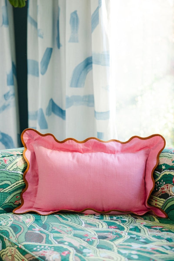 Darcy Linen Lumbar Pillow - Light Pink + Rust - Liza Pruitt