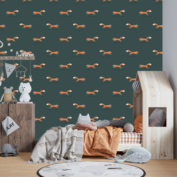 Dark Green Foxes Wallpaper - Liza Pruitt
