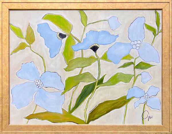 French Blue and Green Flora | 30" h x 40" w | Framed - Liza Pruitt