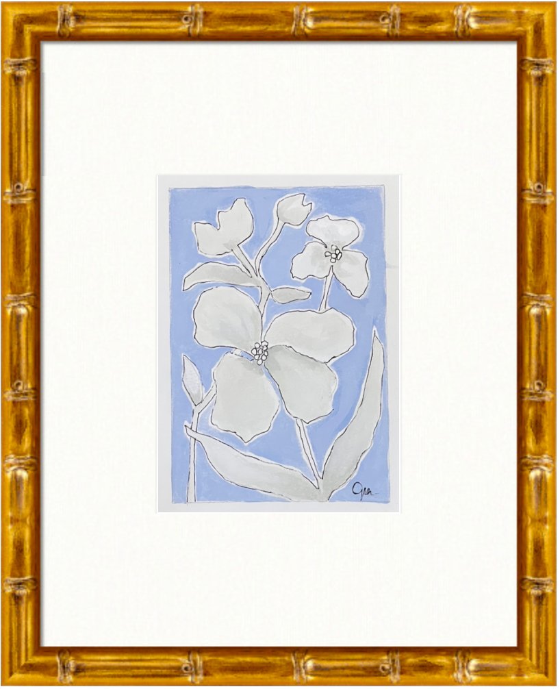 French Blue Flora 1 | 7" h x 5" w | Framed - Liza Pruitt